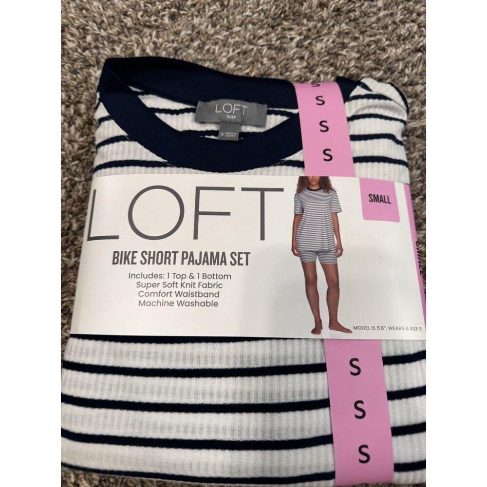 LOFT Sleep Pajama Set Womens S 4-6 Striped Tee Bike Shorts 2 Piece NWT
